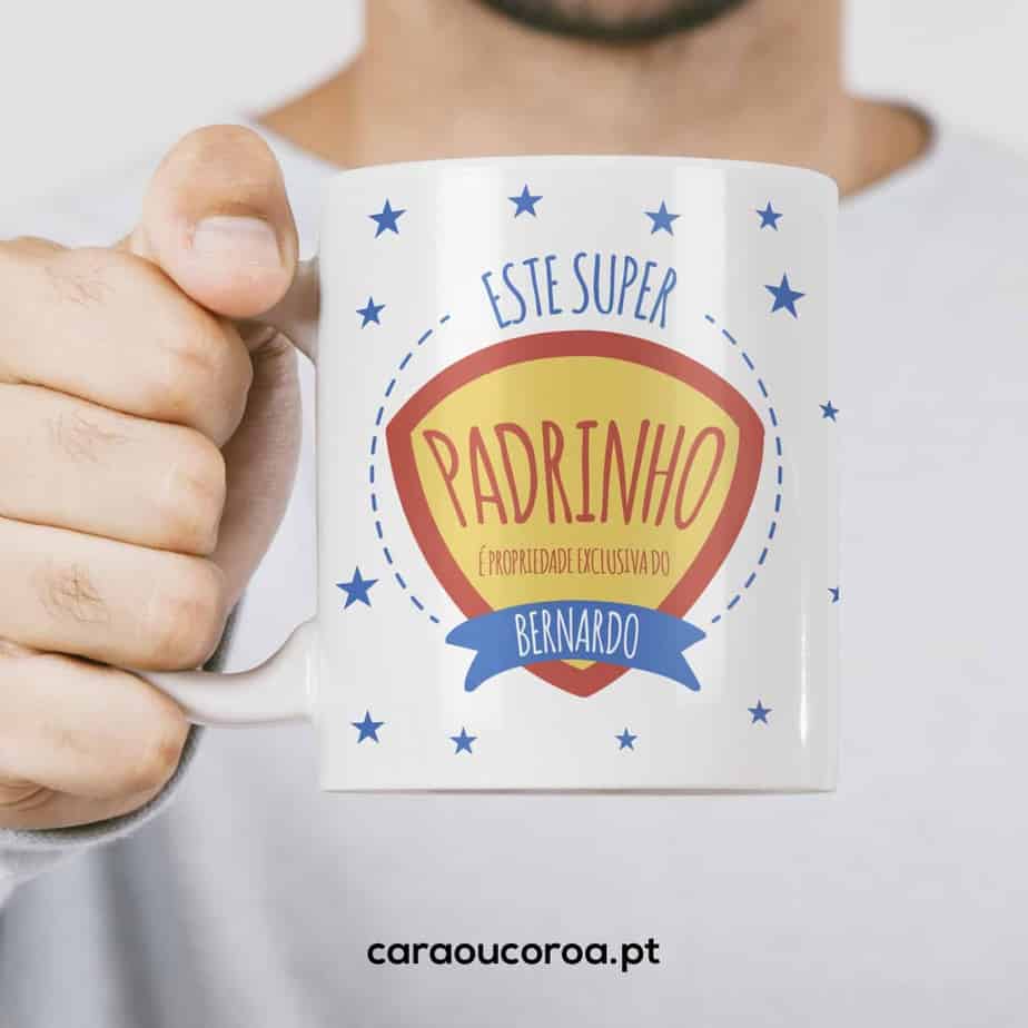 Caneca "Super Padrinho" com Nome - caraoucoroa.pt