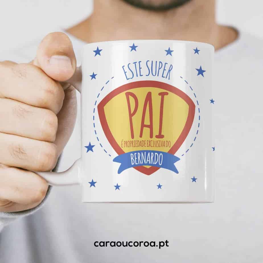 Caneca "Super Pai" com Nome - caraoucoroa.pt