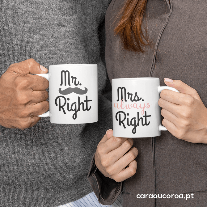 Conjunto 2 Canecas "Mr & Mrs Right" - caraoucoroa.pt