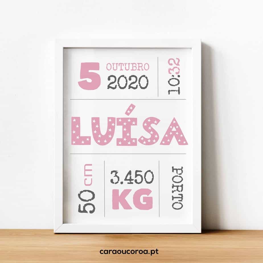 Quadro Dados Nascimento Little Stars - Pink - caraoucoroa.pt