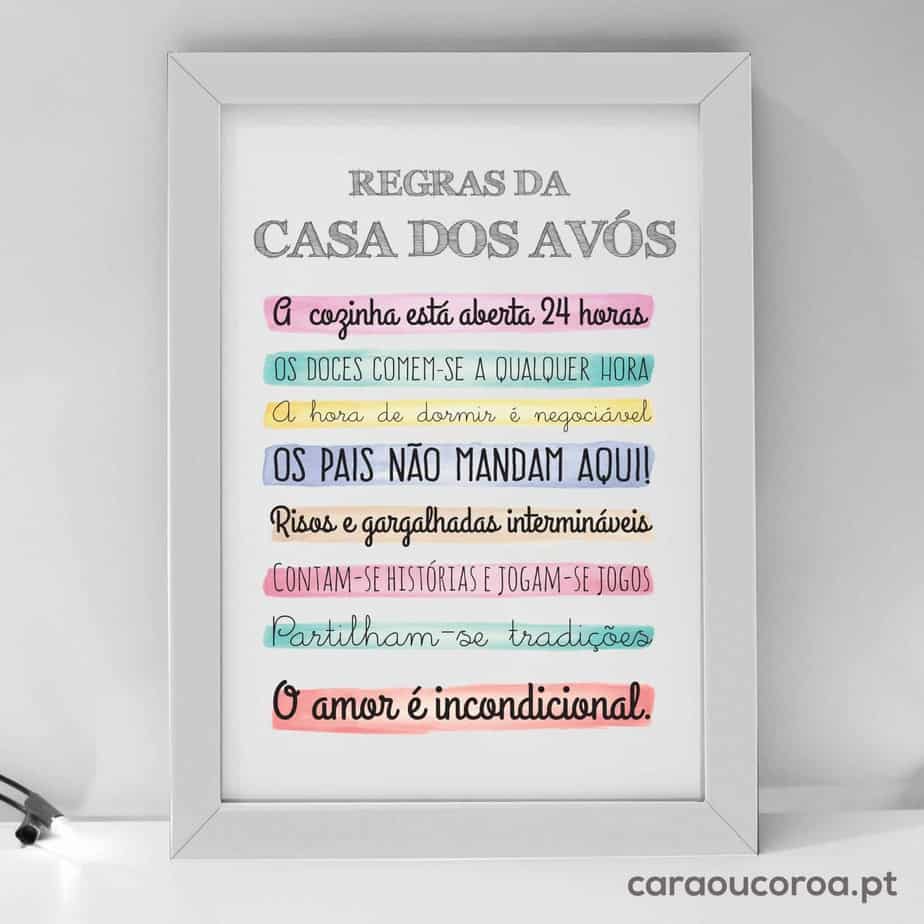 Quadro "Regras da Casa dos Avós" - caraoucoroa.pt