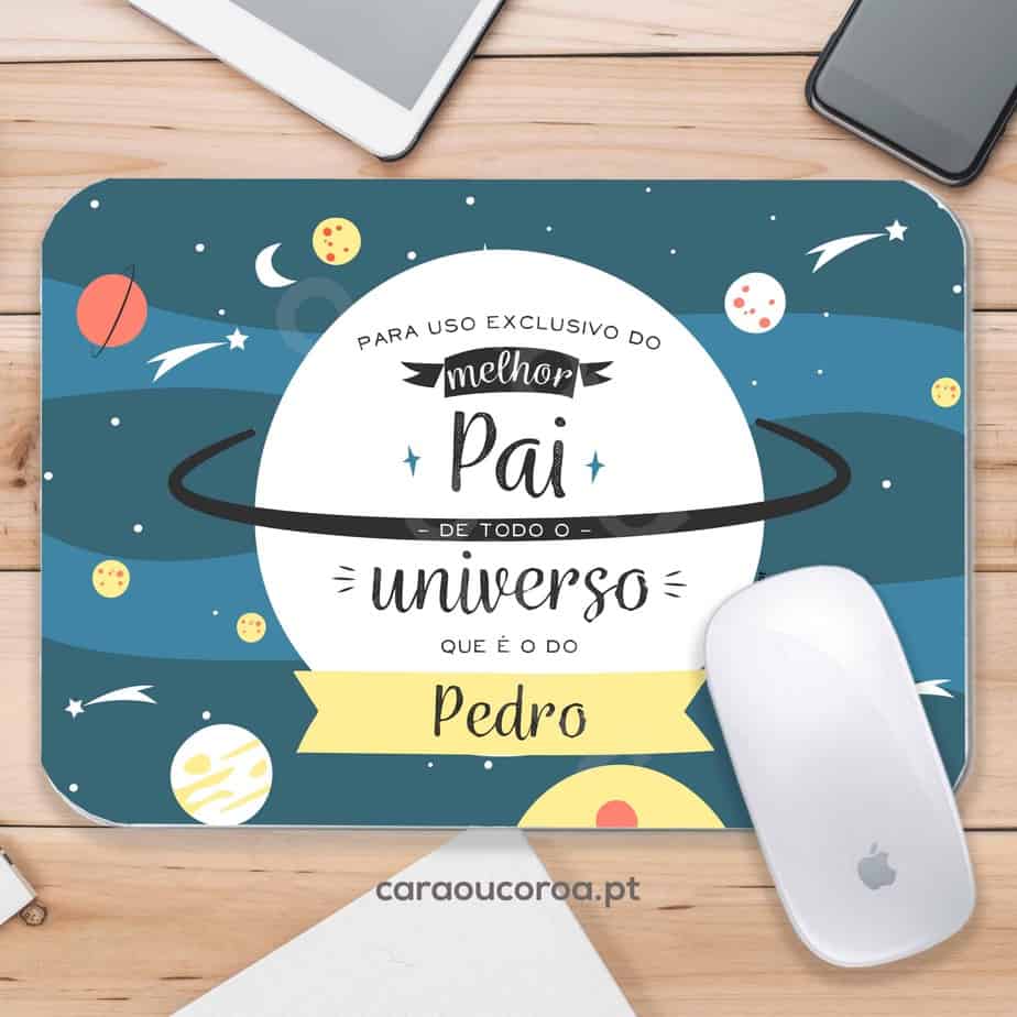 Tapete de Rato "Melhor Pai do Universo" com Nome(s) - caraoucoroa.pt