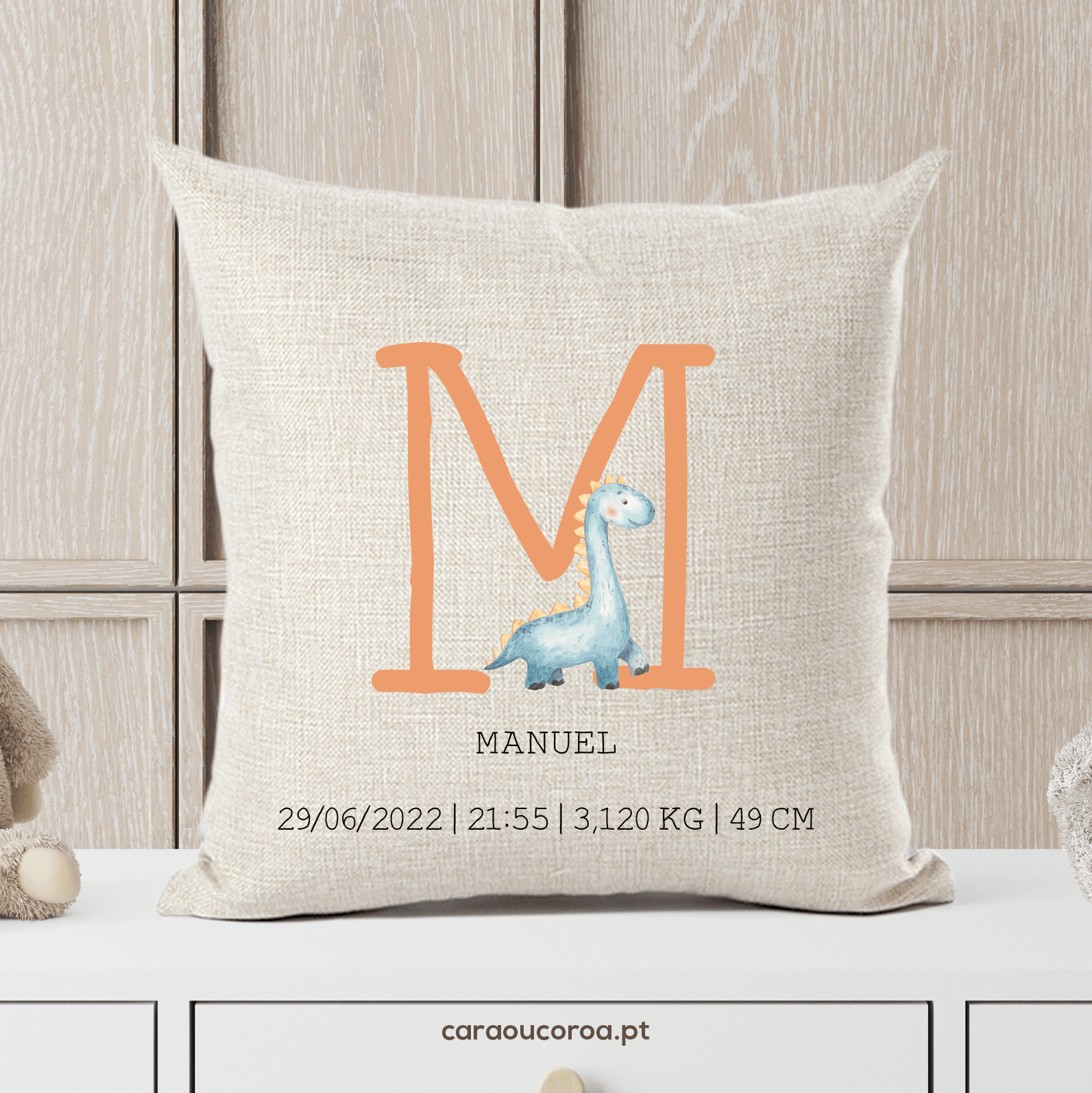 Almofada Linho Personalizada Dinossauro - caraoucoroa.pt