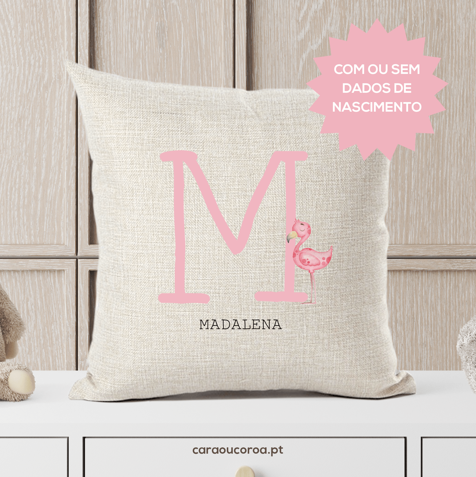 Almofada Linho Personalizada Flamingo - caraoucoroa.pt