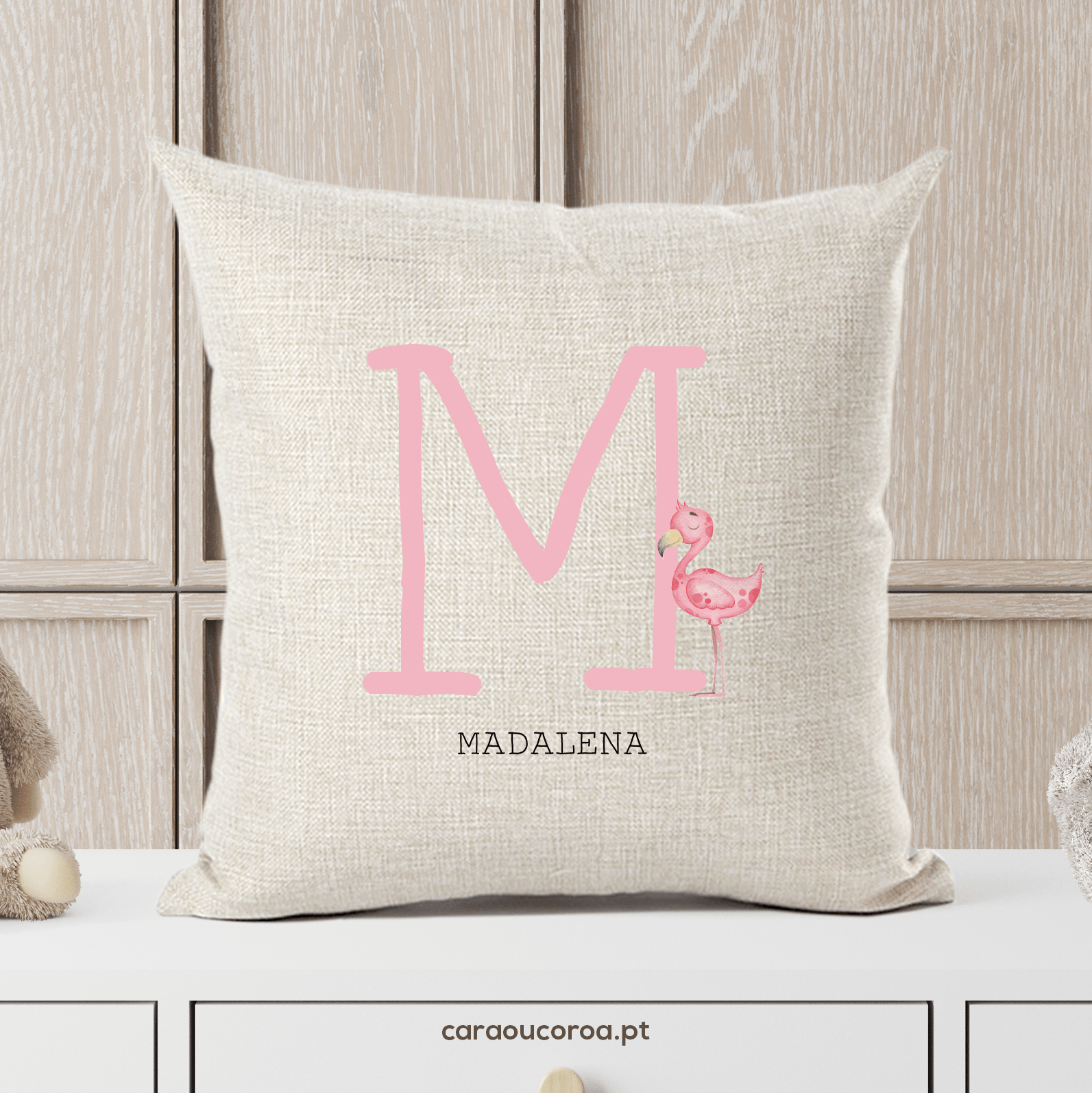 Almofada Linho Personalizada Flamingo - caraoucoroa.pt