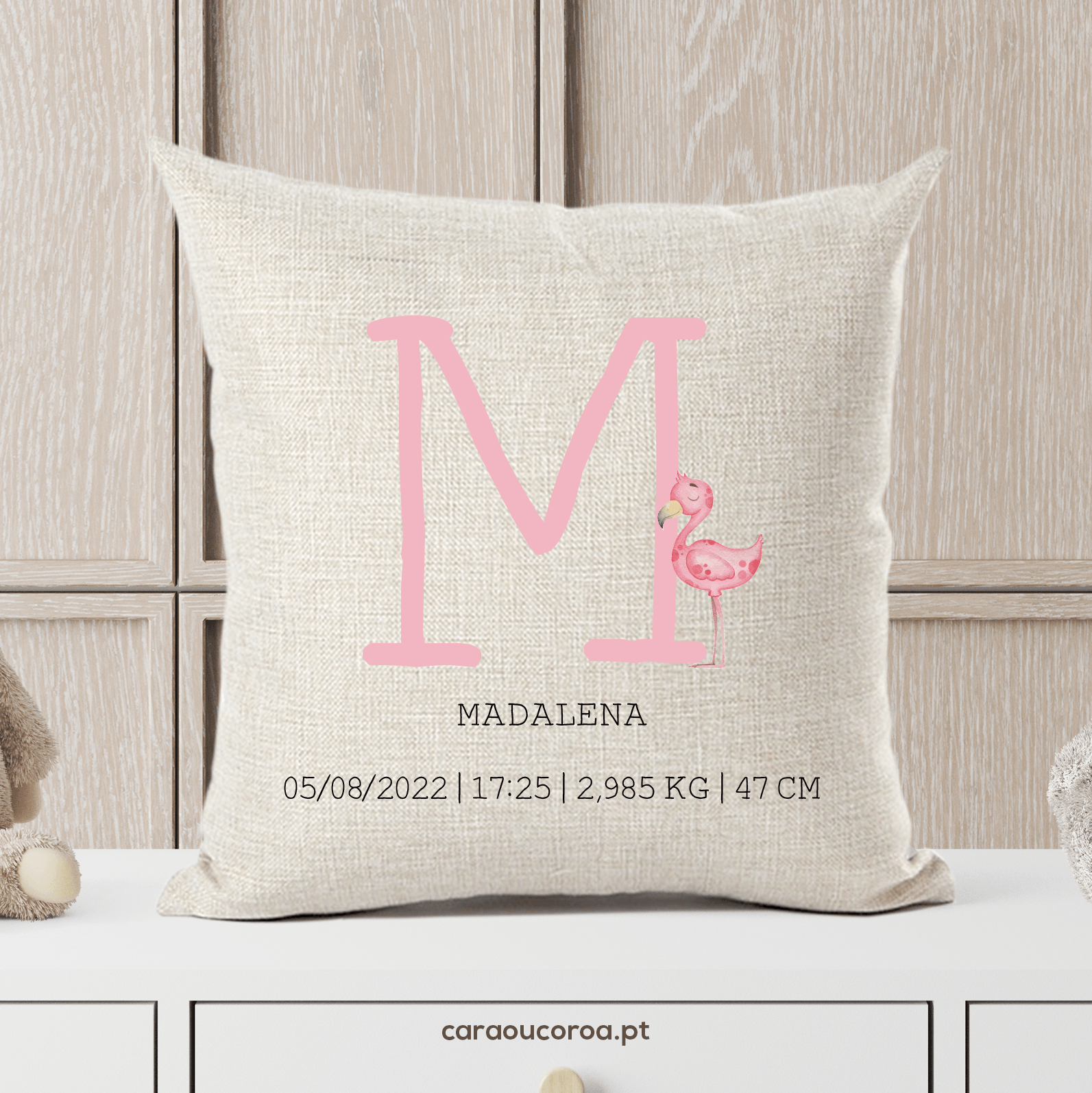 Almofada Linho Personalizada Flamingo - caraoucoroa.pt