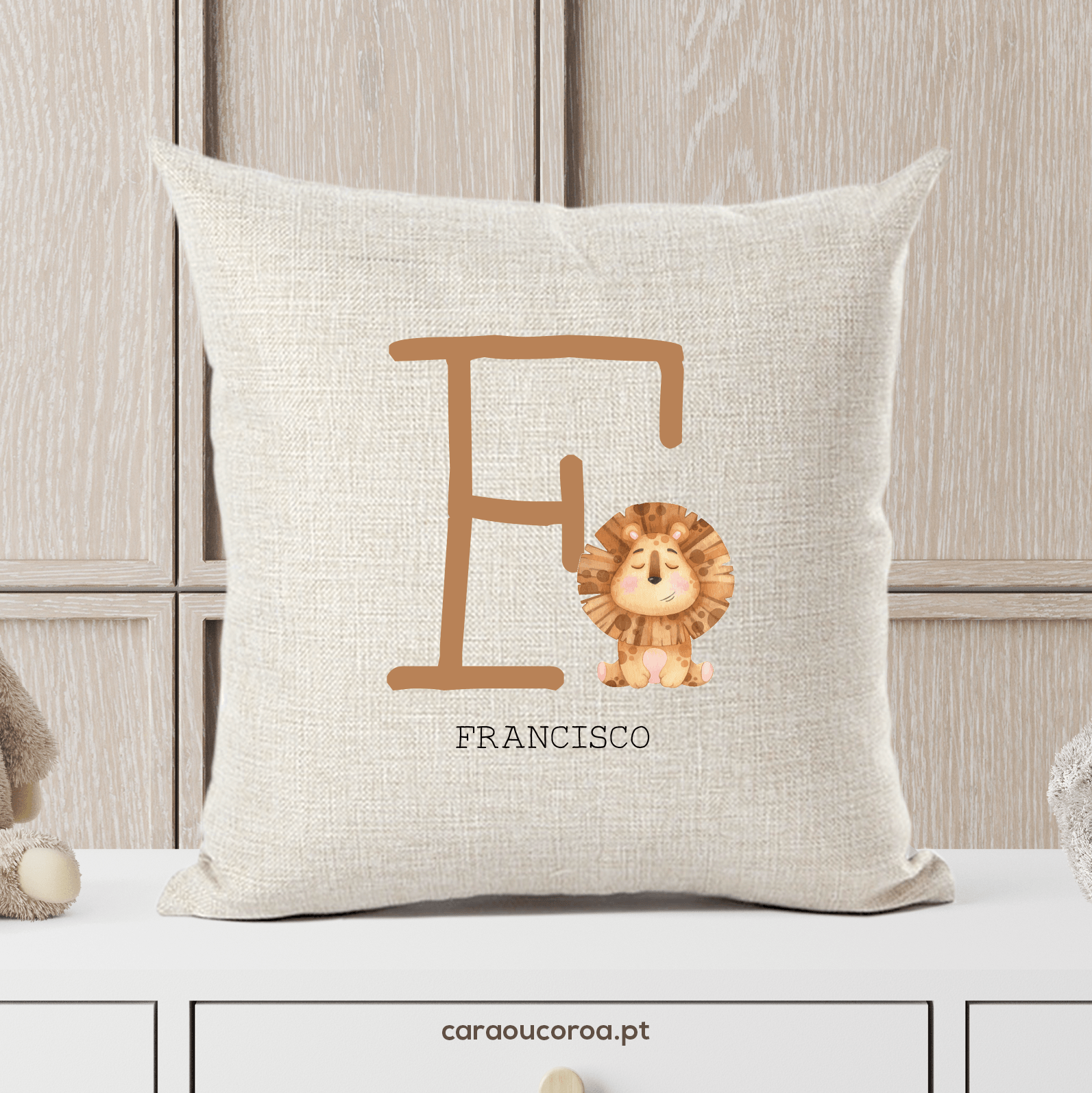 Almofada Linho Personalizada Leão - caraoucoroa.pt