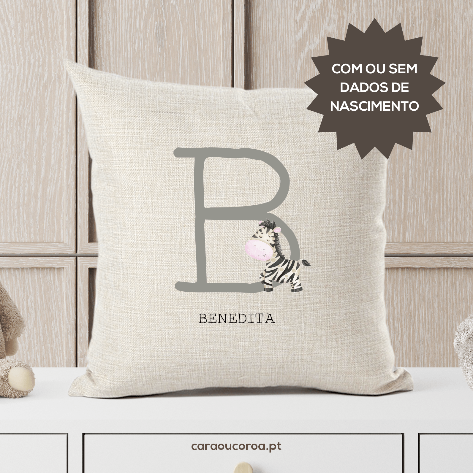 Almofada Linho Personalizada Zebra - caraoucoroa.pt