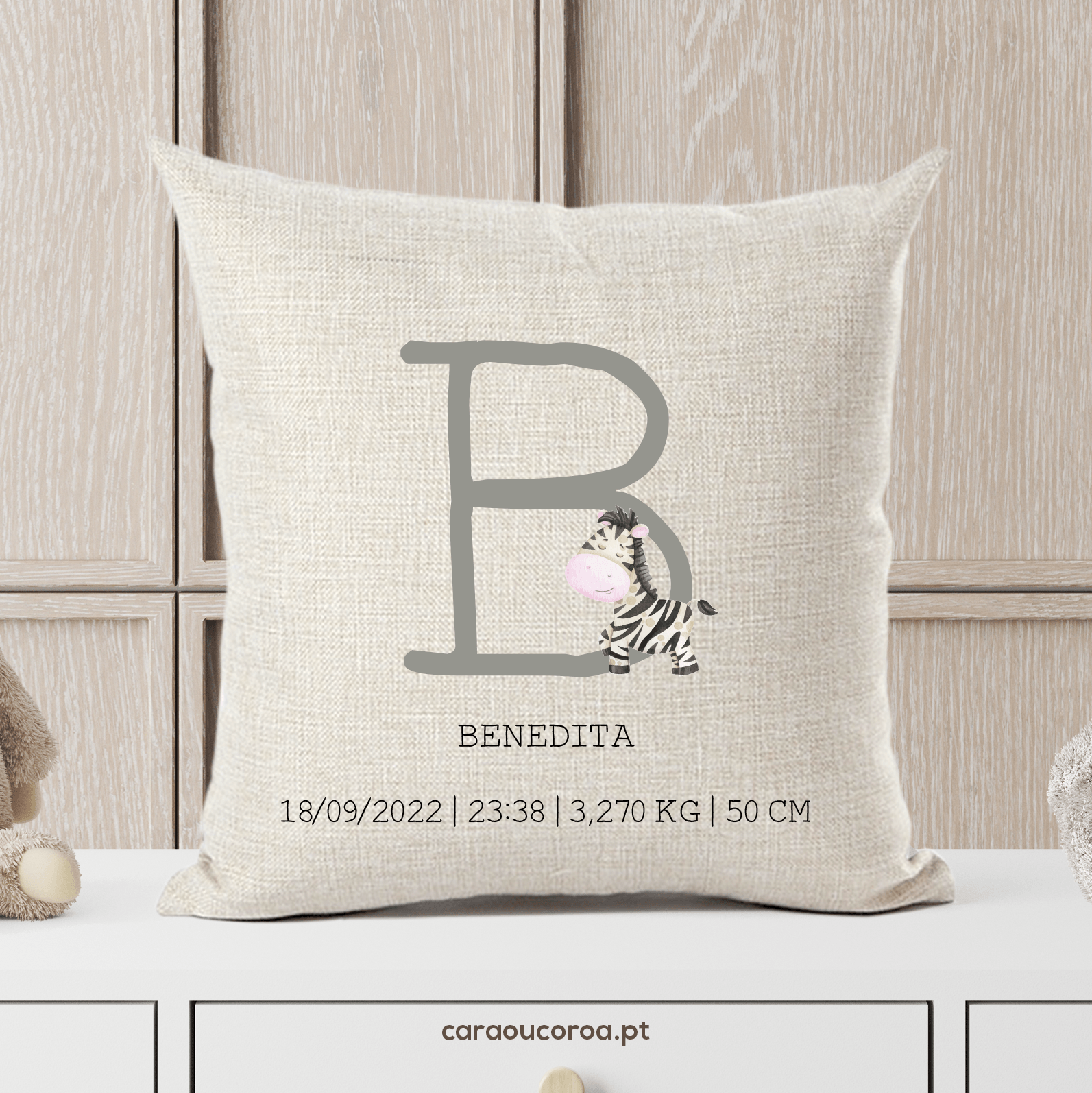 Almofada Linho Personalizada Zebra - caraoucoroa.pt