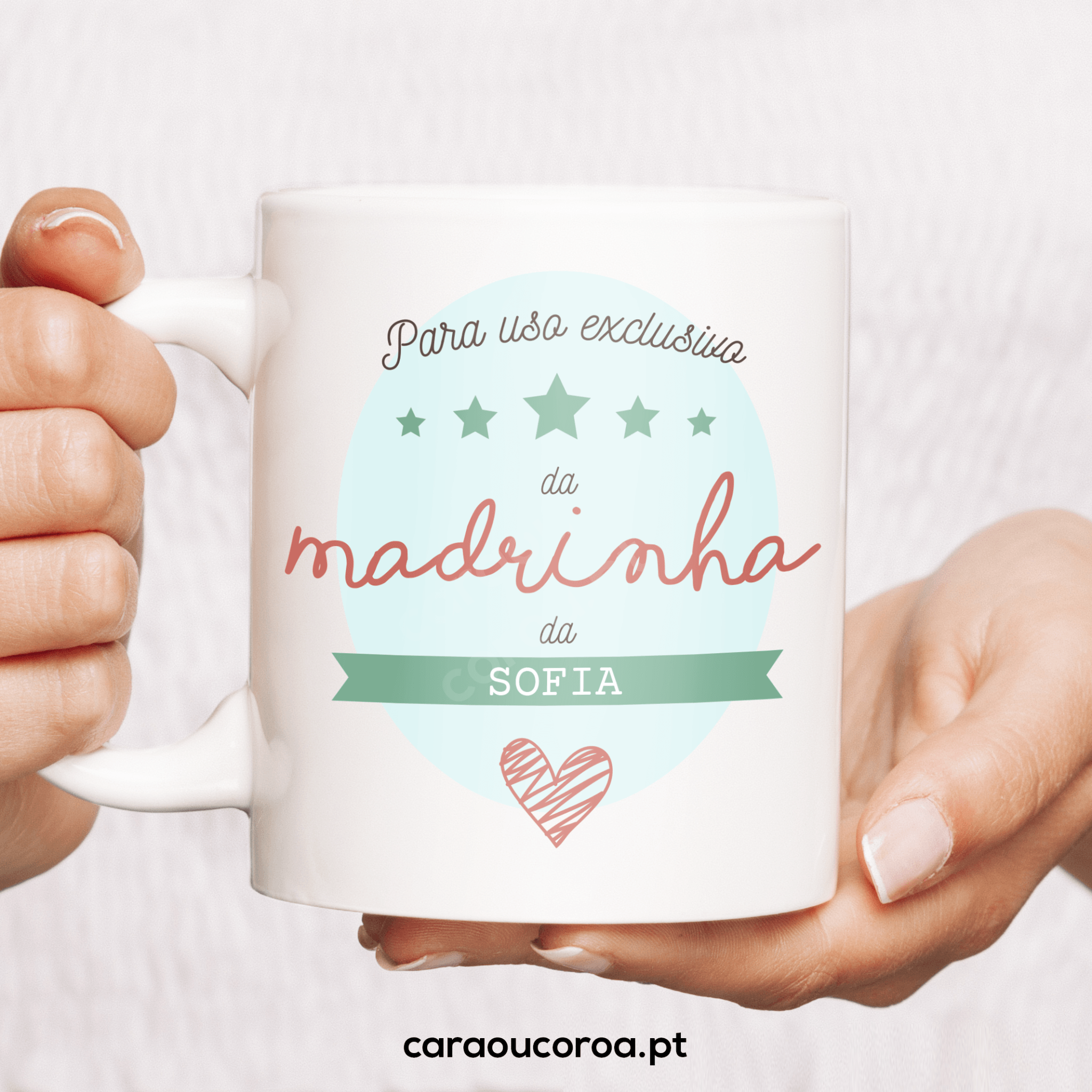 Caneca "Para Uso Exclusivo da Madrinha" com Nome - caraoucoroa.pt
