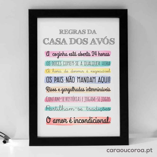 Quadro "Regras da Casa dos Avós" - caraoucoroa.pt